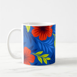 Taza De Café Bold Vermilion Red Florals with Elegant Leaves