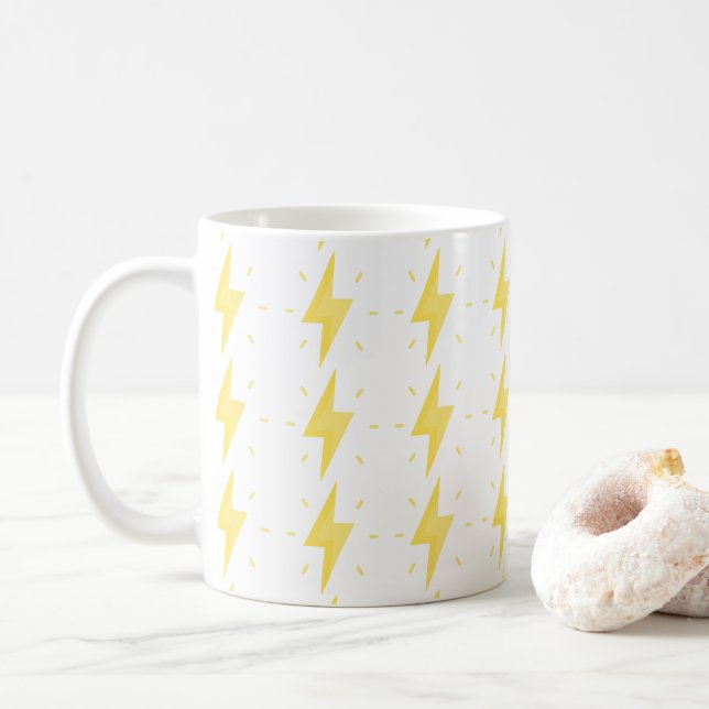Taza De Café Bold Yellow Lightning Bolt Pattern (Con donut)