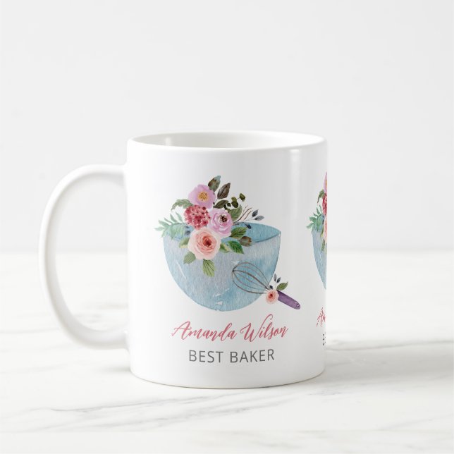 Taza De Café Bolera Floral personalizada y Whisker Bakers (Izquierda)