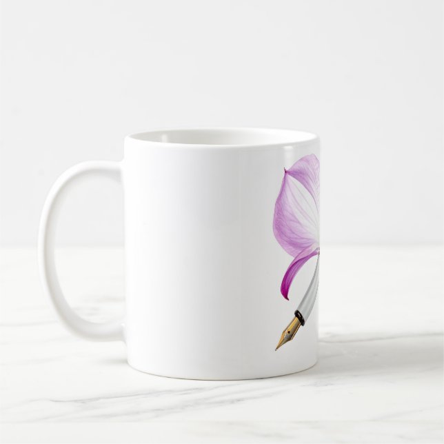 Taza De Café bolígrafo blanco con cinta rosa (Izquierda)