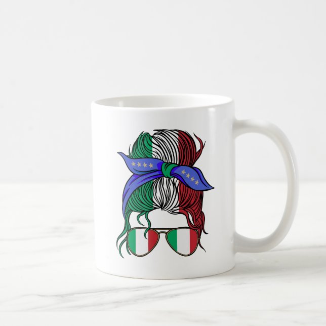 Taza De Café Bollo desordenado de Italia con bandera italiana (Derecha)