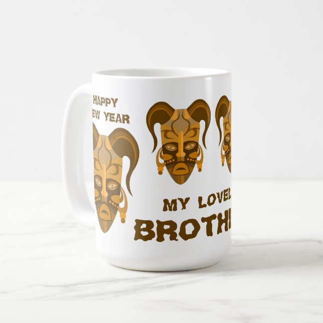 TAZA DE CAFÉ BOLSA CON ARTE DE MÁSCARA TARDICIONAL (Anverso izquierdo)