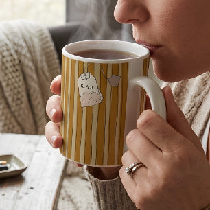 Taza De Café Bolsa de té personalizada con franja amarilla y mo
