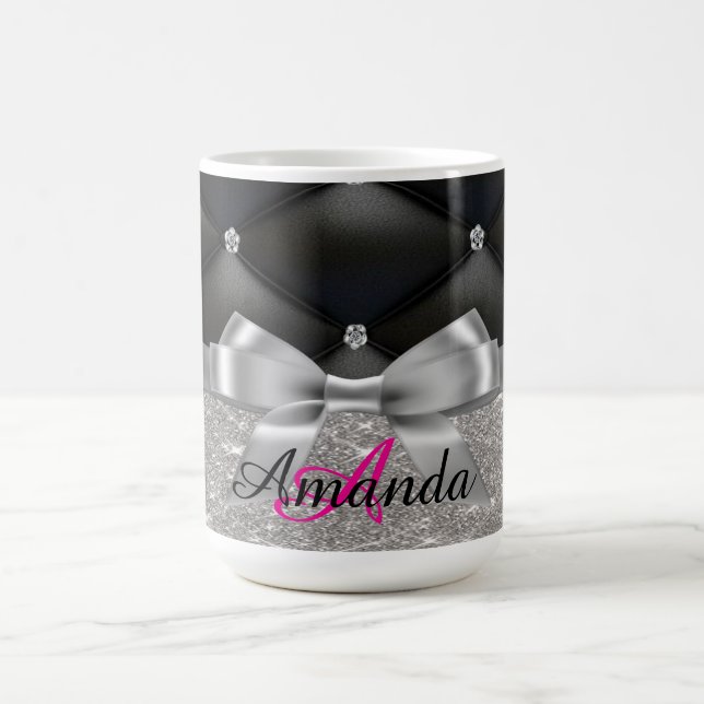 Taza De Café Bolsa electrónica de monograma negro purpurina pla (Centro)