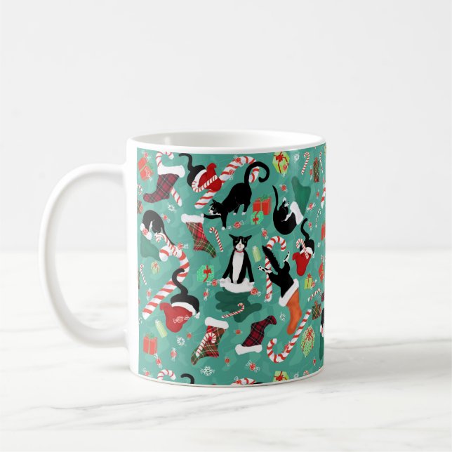 Taza De Café Bolsas de Navidades de gatos divertidos (Izquierda)