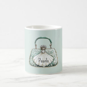 Taza De Café Bolso de Perlas Blancas Verdes