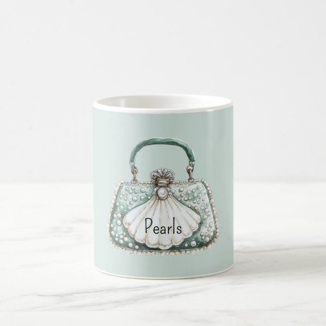 Taza De Café Bolso de Perlas Blancas Verdes (Centro)