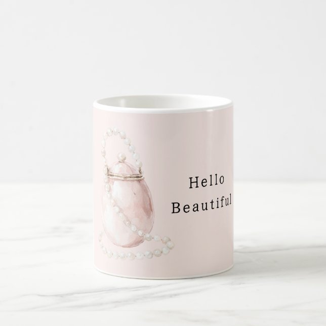 Taza De Café Bolso de perlas rosa rubor (Centro)