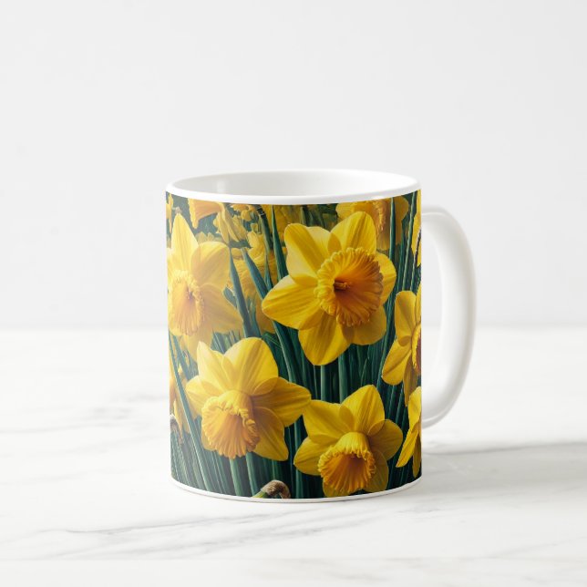 Taza De Café Bomba de flores con daffodis amarillo brillante (Anverso derecho)