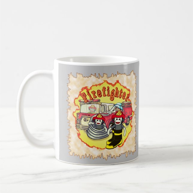 Taza De Café Bombardero de camión de bomberos de monos de carga (Izquierda)