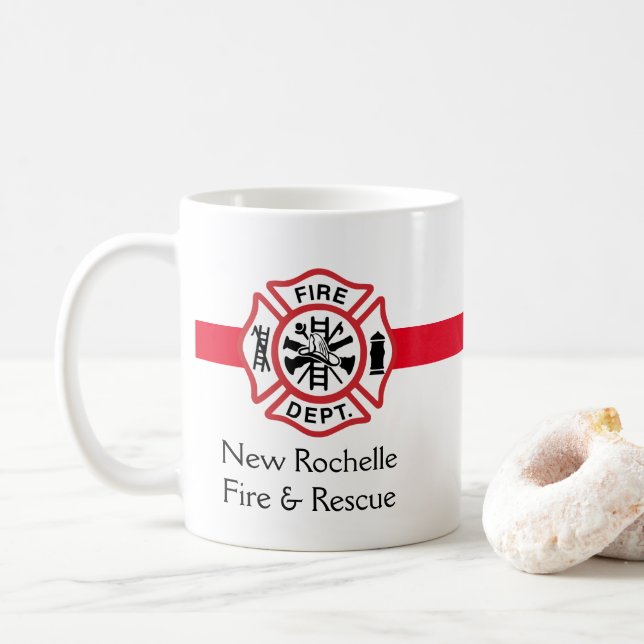 Taza De Café Bombardero del Departamento de Bomberos del Emblem (Con donut)