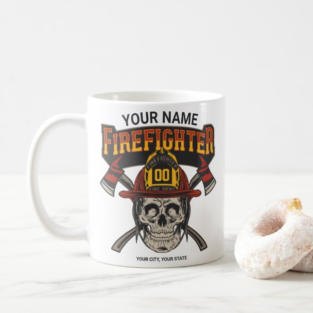 Taza De Café Bombero de casco falso artificial personalizado (Con donut)