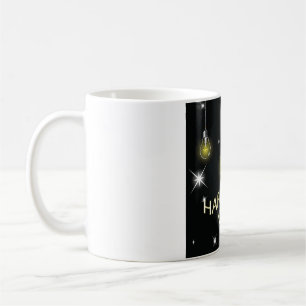 Taza De Café Bombillas Modernas Brillantes Feliz Año Nuevo