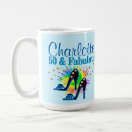 TAZA DE CAFÉ BONITA BARRA AZUL PERSONALIZADA 50 CUMPLEAÑOS