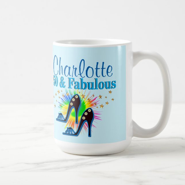 TAZA DE CAFÉ BONITA BARRA AZUL PERSONALIZADA 50 CUMPLEAÑOS (Derecha)