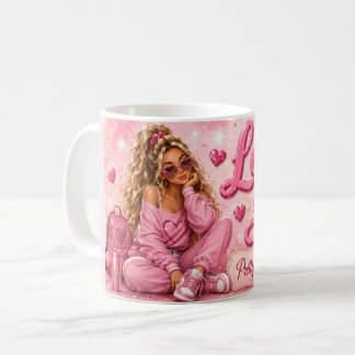 Taza De Café Bonita en Rosa Chica Femenina Inspiradora Te Amo
