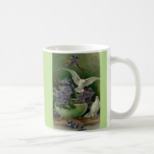 Taza De Café Bonita postal de palomas blancas de estilo Art Nou