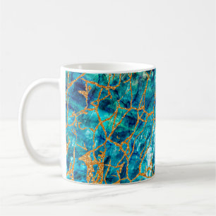 Taza De Café Bonita textura de lujo de mármol azul con oro.