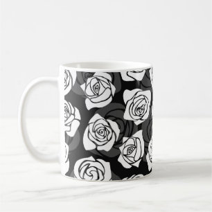 Taza De Café Bonitas rosas blancas y negras de época