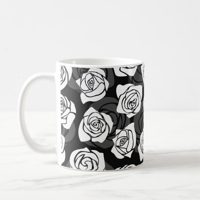 Taza De Café Bonitas rosas blancas y negras de época (Izquierda)