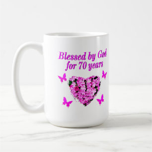TAZA DE CAFÉ BONITO 70.º DISEÑO DE CUMPLEAÑOS DE FLORAL ROSA