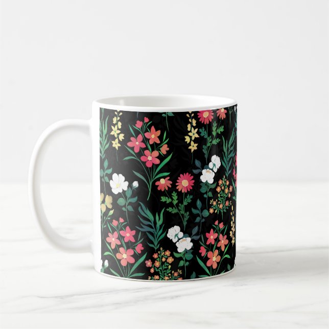 Taza De Café Bonito acuarela Floral Negro Botánico (Izquierda)