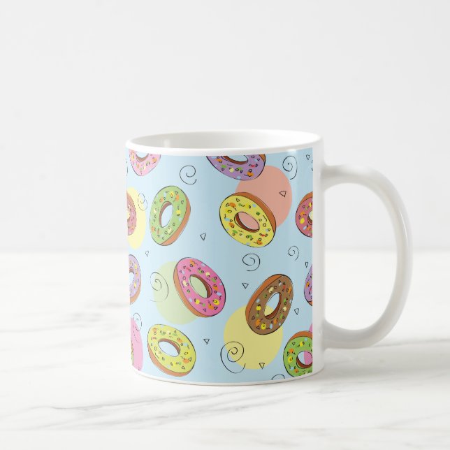 Taza De Café Bonito acuarela patrón de donut Azul (Derecha)