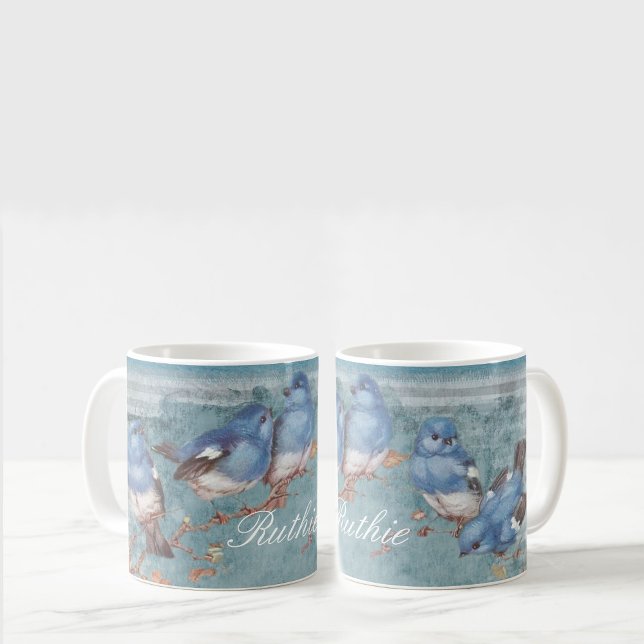 Taza De Café Bonito acuarela Pequeñas aves azules personalizada (Subido por el creador)