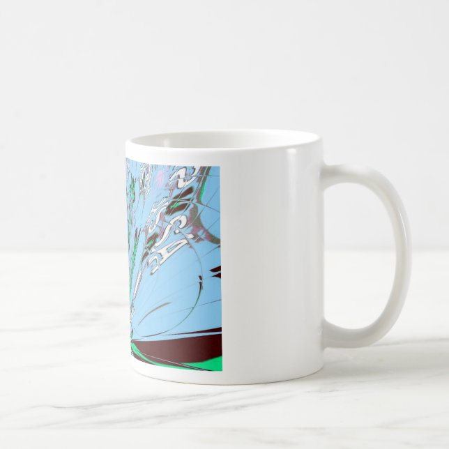 Taza De Café Bonito Aqua Blue Amazon Floral Motif Art (Derecha)