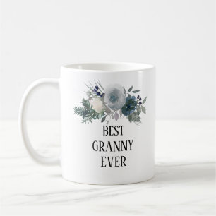 Taza De Café Bonito azul floral mejor abuela nunca