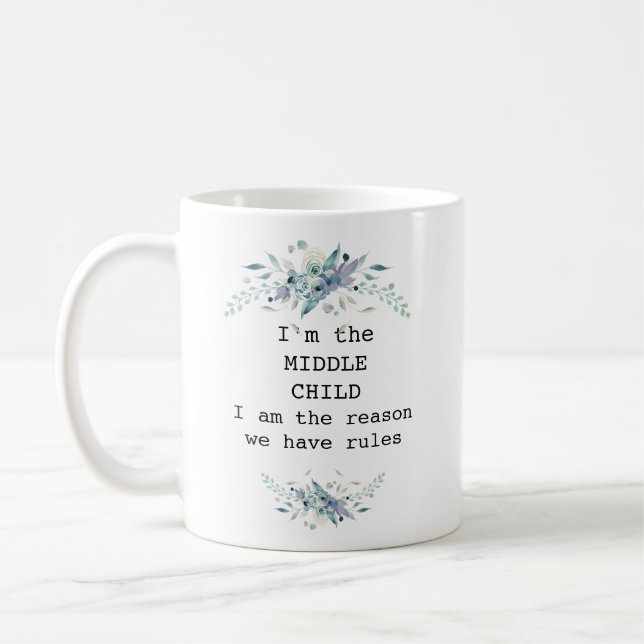 Taza De Café Bonito azul floral niño medio personalizado (Izquierda)