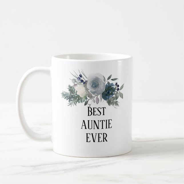 Taza De Café Bonito azul floral tía (Izquierda)