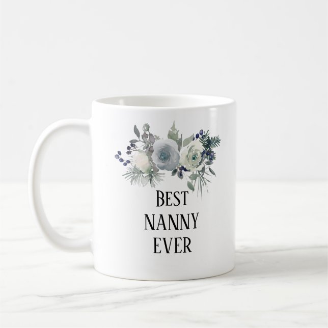 Taza De Café Bonito Blue floral mejor nana de la historia (Izquierda)