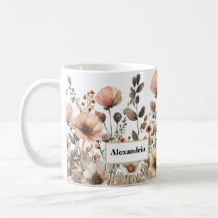 Taza De Café Bonito Boho Pink Wildflowers
