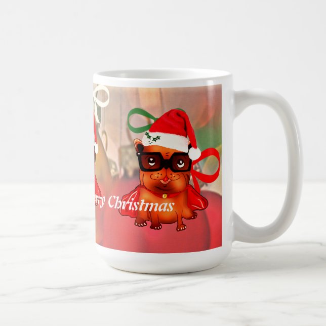 Taza De Café Bonito bulldog santa con sombrero santa (Derecha)