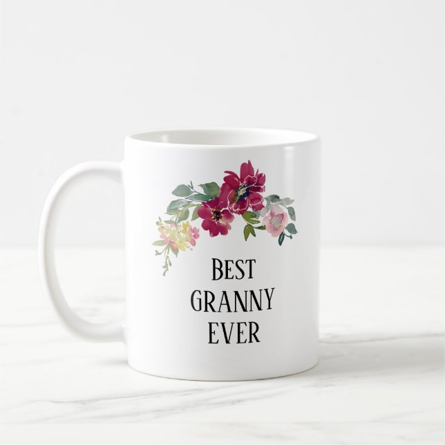 Taza De Café Bonito burgundy floral mejor abuela nunca  (Izquierda)