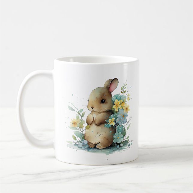 Taza De Café Bonito conejo conejito en flores (Izquierda)