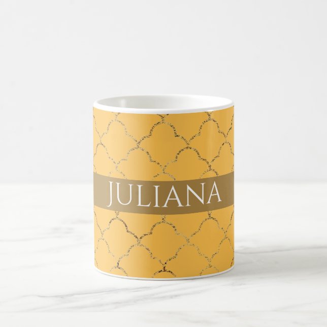 Taza De Café Bonito Daffodil Gold Quatrefoil Personalizado (Centro)