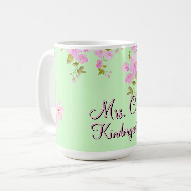 Taza De Café Bonito de flores de cerezo Personalizado rosa y ve (Anverso izquierdo)