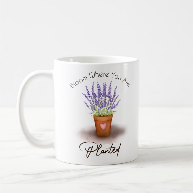 Taza De Café Bonito de lavanda morada flor de olla plantada (Izquierda)