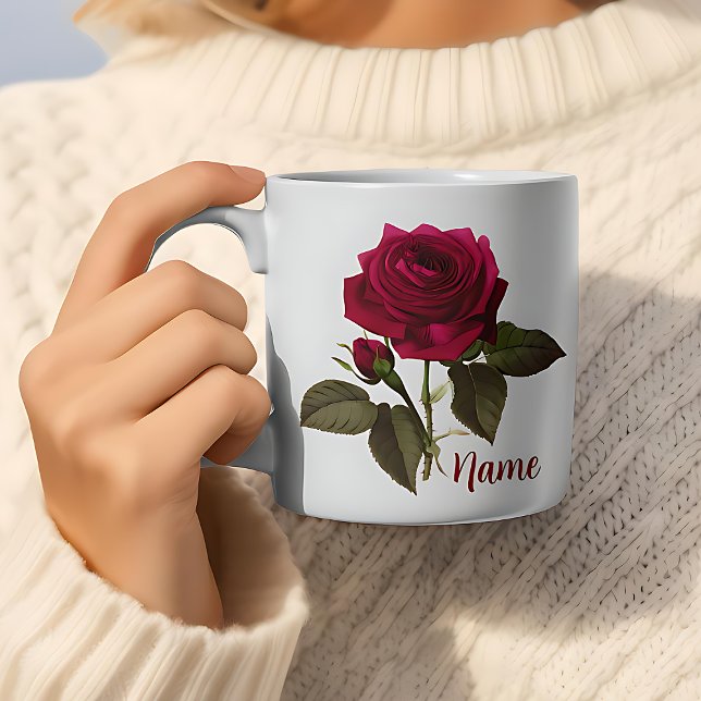 Taza De Café Bonito de nombre personalizado Rosa café de flores (Pretty Rose Floral Coffee Mug Personalized With Custom Name)