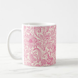 Taza De Café Bonito dibujo de dibujo floral de mano rosada