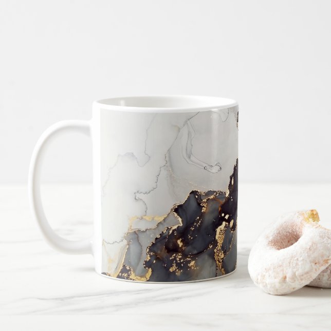 Taza De Café Bonito dorada de mármol blanco (Con donut)