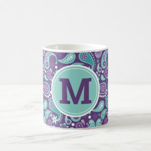 Taza De Café Bonito estilo shabby chic púrpura y azul paisley