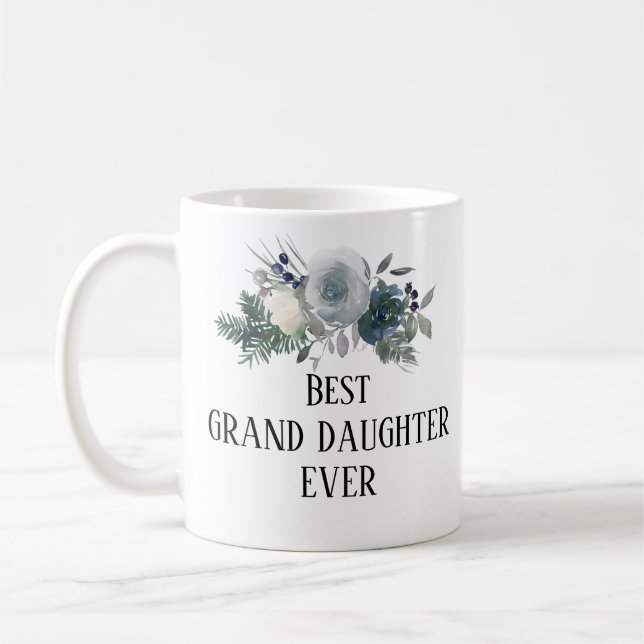 Taza De Café Bonito Floral azul Hija Monogramada (Izquierda)