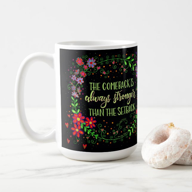 Taza De Café Bonito Floral Comeback Cita Inespiritividad Negra (Con donut)
