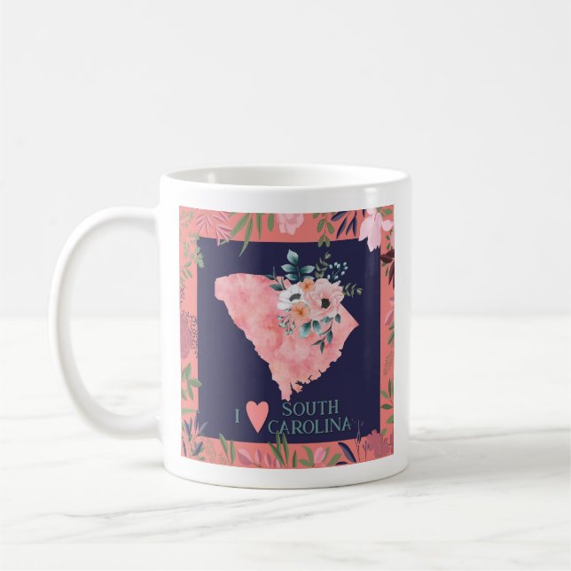 Taza De Café Bonito Floral I Love South Carolina State Map (Izquierda)