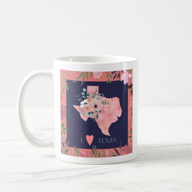 Taza De Café Bonito Floral I Love Texas State Map (Izquierda)