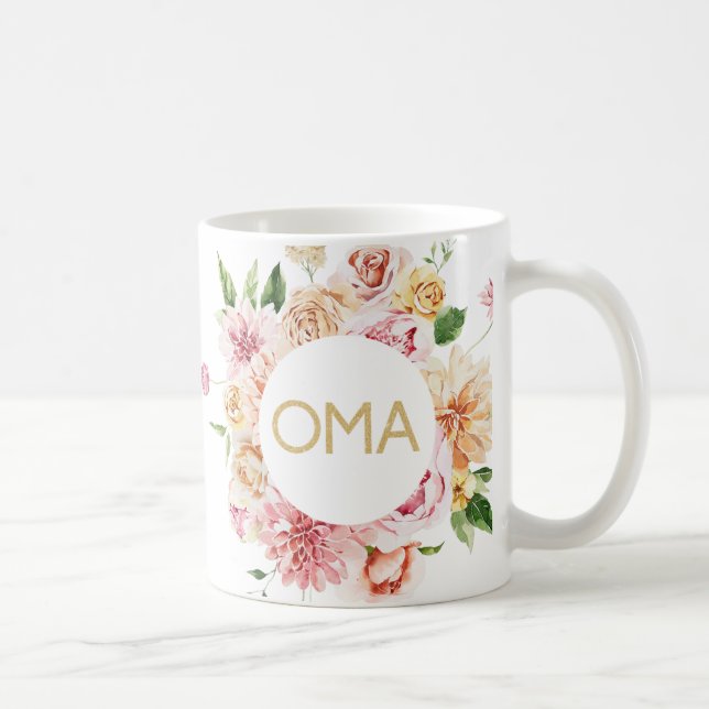 Taza De Café Bonito Floral Oma Gift Mug (Derecha)