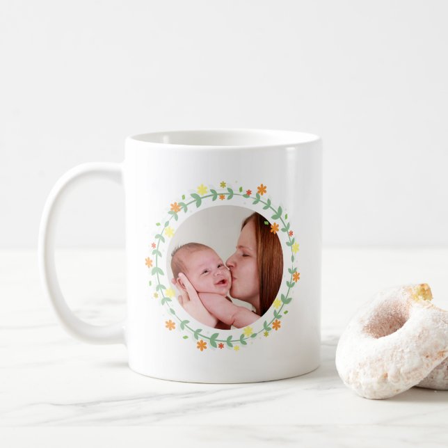 Taza De Café Bonito Floral Personalizada Monograma Personalizad (Con donut)
